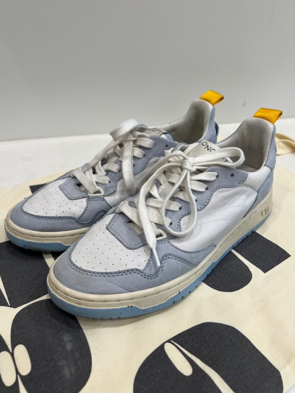 OnCept Light Blue and White Casual Sneakers with Yellow Heel Tab